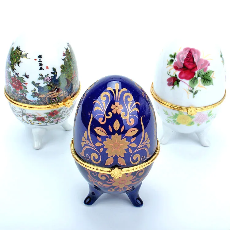 Qingmos Multicolor China Ceramics 70*100mm Egg Multi Purpose Box for Jewelry Displays with Jewelry Box Gift Porcelain Box-box24