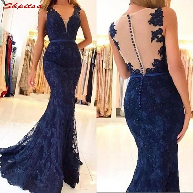 Navy Blue Mother of the Bride Dresses for Weddings Mermaid Lace Evening Gowns Groom Godmother Dresses