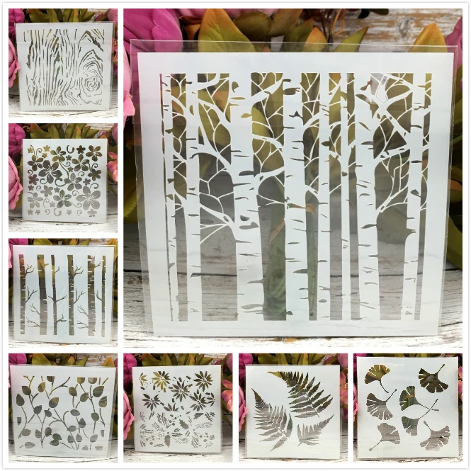 8Pcs 5inch Tree Leaf Ginkgo Wooden Bud DIY Layering Stencils Painting Scrapbook Coloring Embossing Album Decorative Template