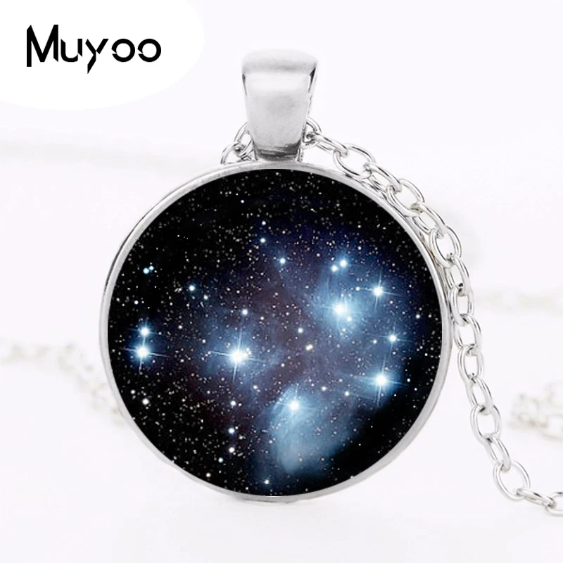 2017 new Handcrafted Pleiades star cluster pendant Universe Galaxy necklace Space Jewelry Black Blue Round Photo pendant HZ1