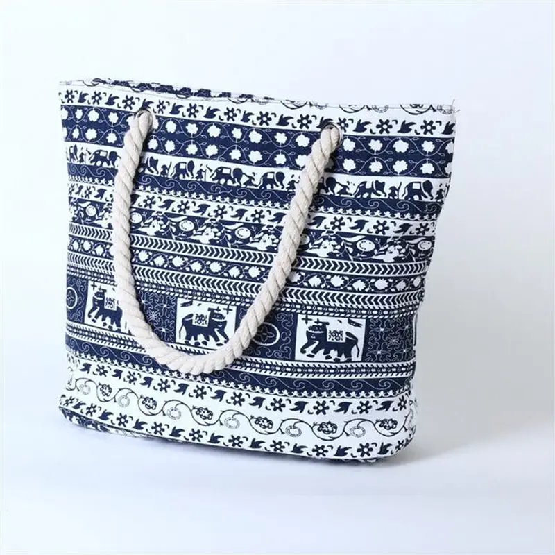 2023 Hot Sales Printed Elephant Canvas Shoulder Bags Casual Women Travel Bags Large Size Beach Bags For Girls MN669