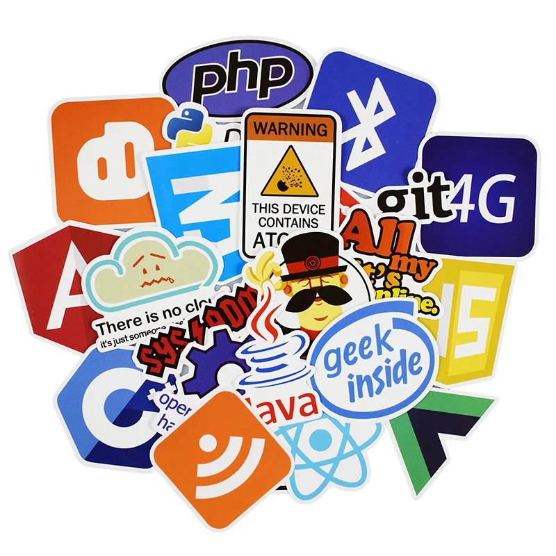 50 Pcs Java Internet JS Php Docker Bitcoin Html Cloud Programming Language APP Logo Funny Stickers for Laptop Car DIY Stickers