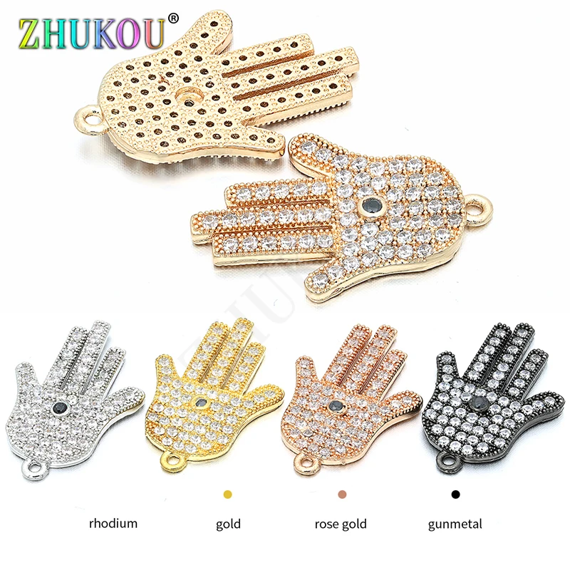 12*26mm Top quality Brass Cubic Zirconia Lucky Hamsa Hand DIY Jewelry Bracelet Necklace Making, Model: VD61