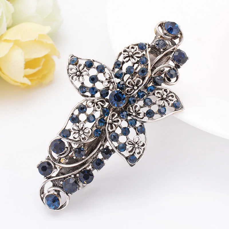 EASYA Morning Glory Flower Hairpin Fancy Blue Crystal Barrette Hair Clip Headwear Accessories Jewelry For Woman Girls CHG-344