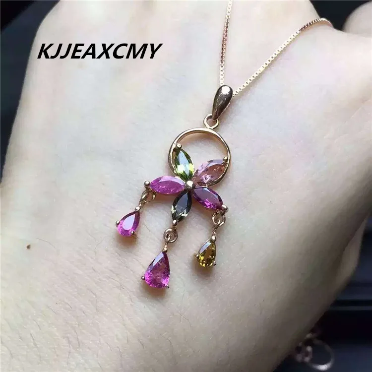 

KJJEAXCMY Boutique Jewelry Tourmaline Pendant 925 Silver Inlaid Crystal Gemstone