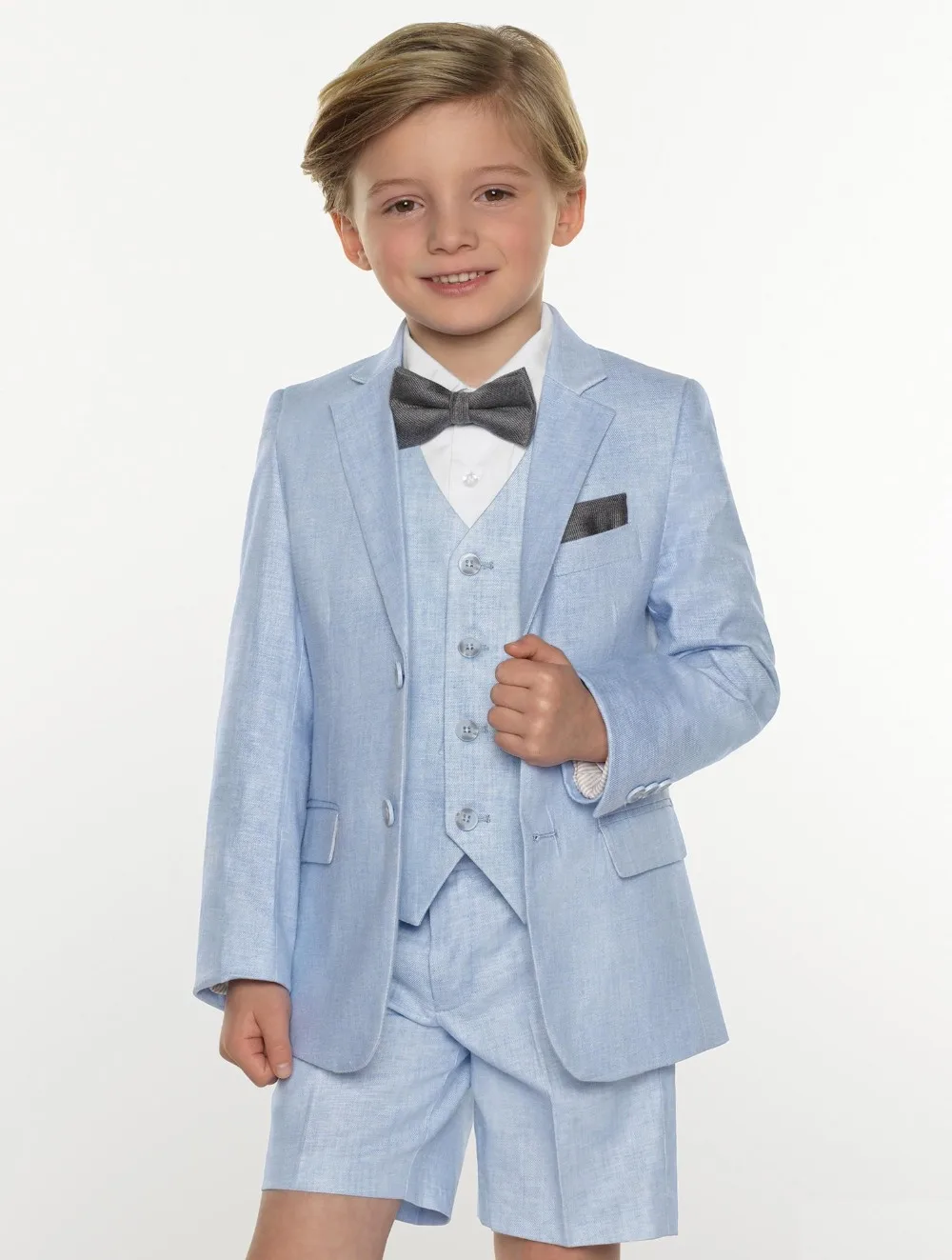 Summer Light Blue Boys Small Suits Handsome Custom Made Boys Formal Suits Kids Formal Suit (jacket+pants+vest+tie)