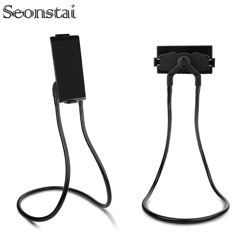 Seonstai Lazy Mobile Phone Bracket Universal Flexible Lazy Hanging on Neck Selfie Phone Holder 360 Rotating Desk Tablet Stand