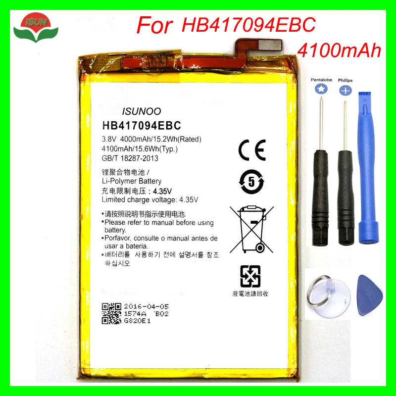 

ISUNOO Brand New Cell Phone Battery 4100mAh HB417094EBC For Huawei Ascend Mate 7 Mate7 MT7 TL00 TL10 UL00 CL00 battery with tool