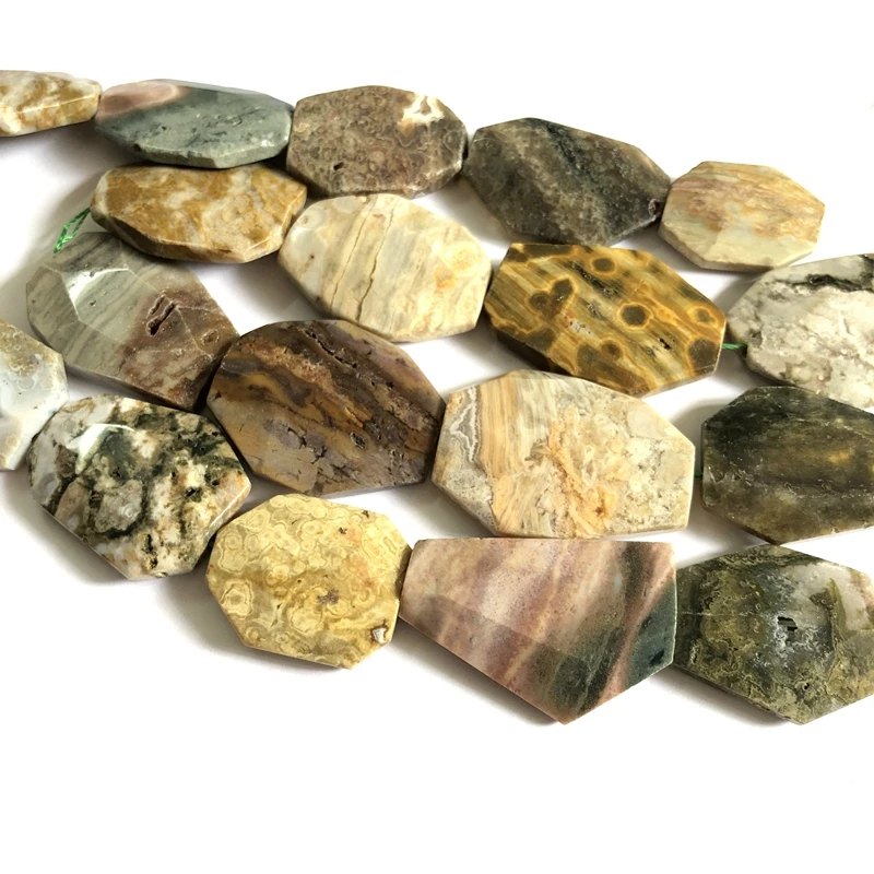 Wholesale 1string of 15.5“ Natural Ocean Jasper Large Slice Nugget Beads 25-40mm Faceted Gem stone Slice Beads