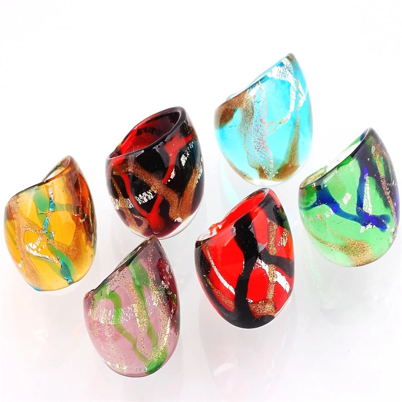 QianBei الموضة اليدوية بالجملة 12 قطعة مزيج اللون زجاج مورانو خواتم للنساء حفلة هدية شحن مجاني 7-9