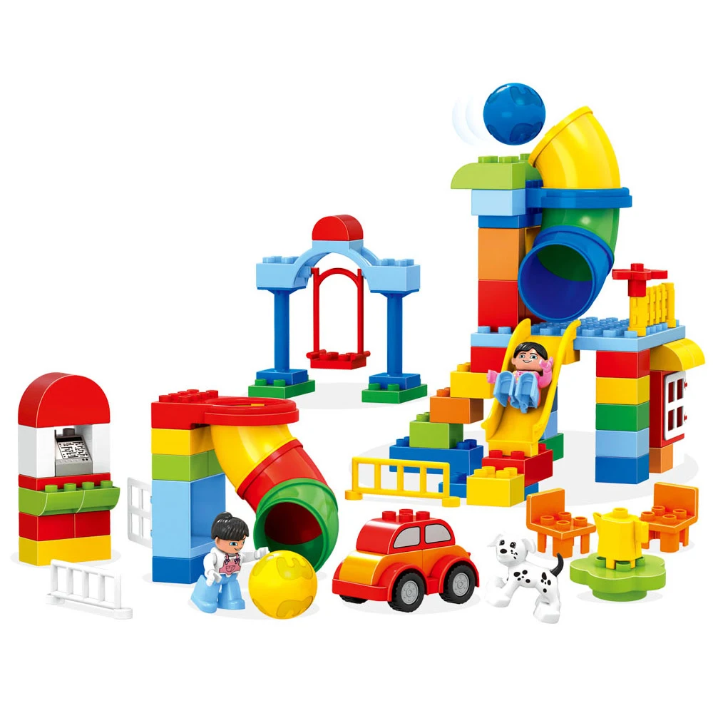 100Pcs Large Particles Duploed Happy Pipeline Construction Building Blocks DIY Playground Bricks Kids Toys For Children