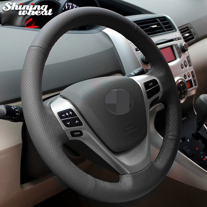 

Shining wheat Black Genuine Leather Steering Wheel Cover for Toyota Verso EZ Avensis