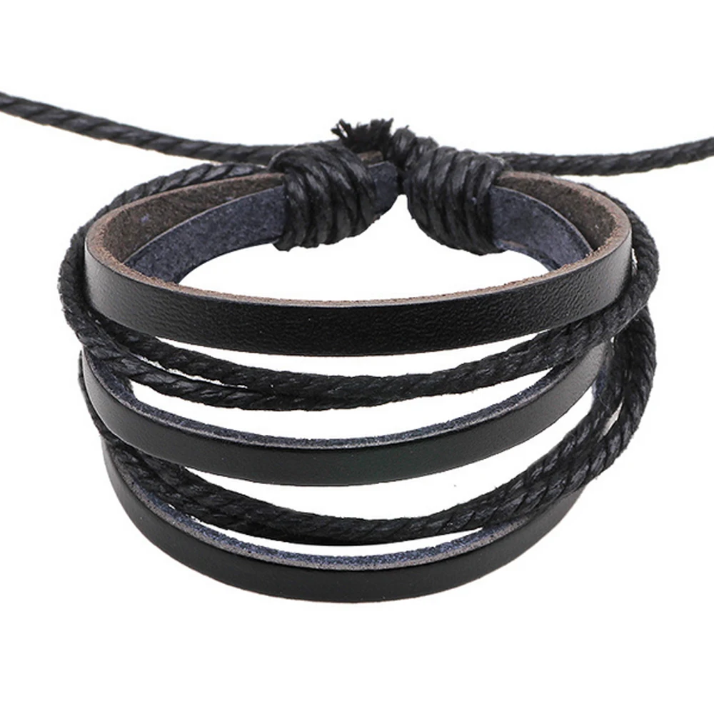 CC170 Cool Multi Layer Mens Bracelet Homme Rope Leather Bracelet Men Femme Woven Bracelets for Women Braclet Pulsera Bijouterie