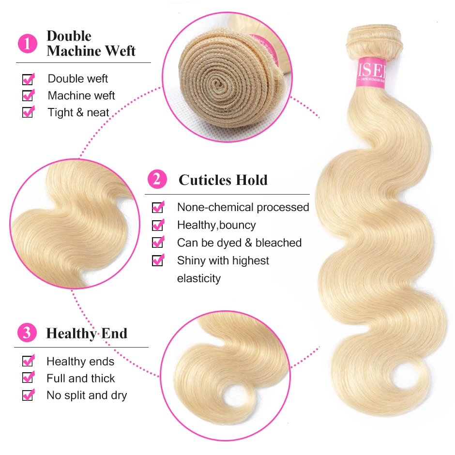 ISEE HAIR Body Wave 613 Bundles With Closure Brazilian Hair Weave Bundles Virgin Human Hair Blonde Bundles With Closure