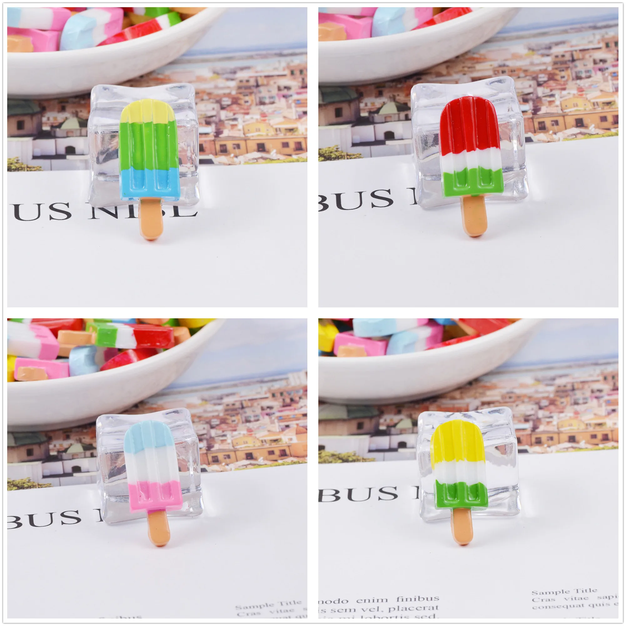 6pcs/lot Cute Dollhouse Miniature Rainbow Ice Cream Bar Food Doll House Mini Simulation Play Food