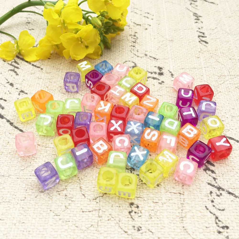 

1900pcs 7*7MM Mixed Transparent Colors Cube Acrylic Letters Beads Plastic Square Alphabet Jewelry DIY Initial Bracelet Spacers