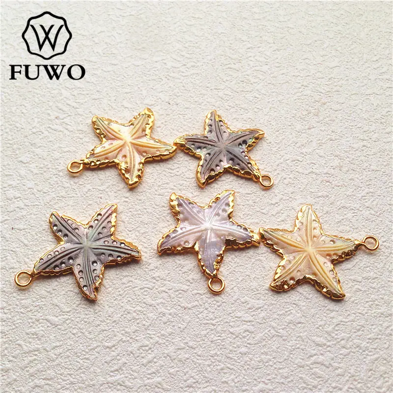 FUWO Wholesale Summer Women\'s Popular Freshwater Shell Pentagram Pendant With Golden Trimmed 5Pcs/Lot PD506