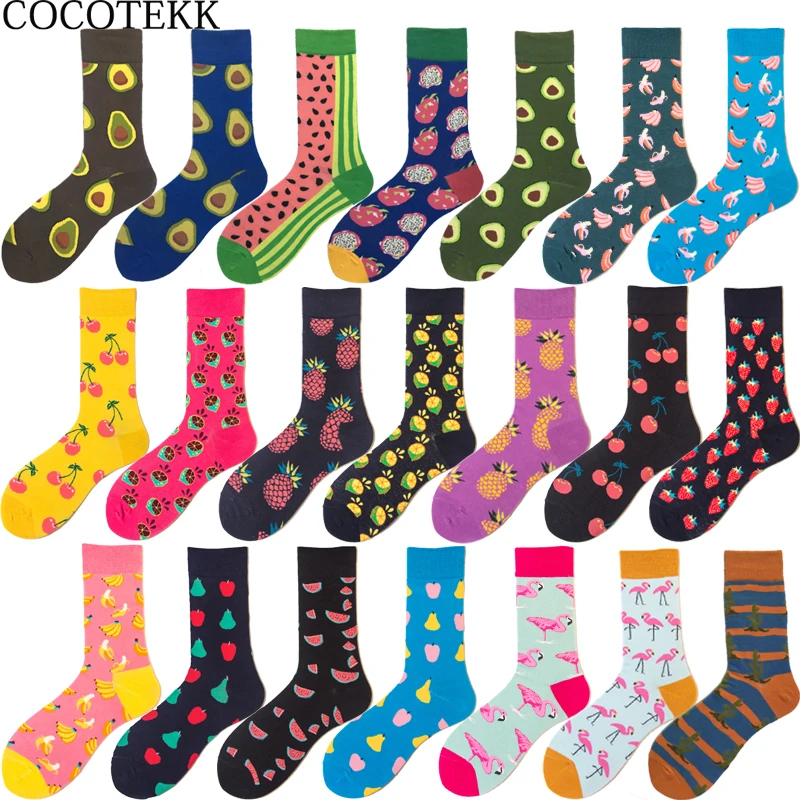 

Brand Quality Hot Fashion Men's Combed Cotton Wedding Socks Casual Business Crew Sock Colorful Happy Socks Fruit Pattern Novelty