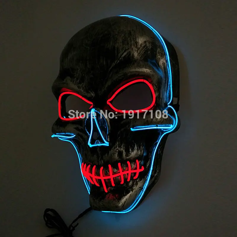 New Halloween Party Mask masquerade Skull head Mask Fashion LED Flashing Neon Light Luminous EL Wire by 3V Sound Active Driver