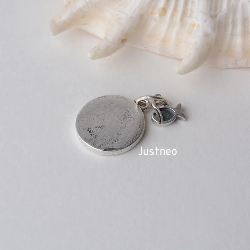 solid 925 Sterling Silver kitten with Small fish Pendant Charm, Thai Silver spacer bead charms for silver jewelry