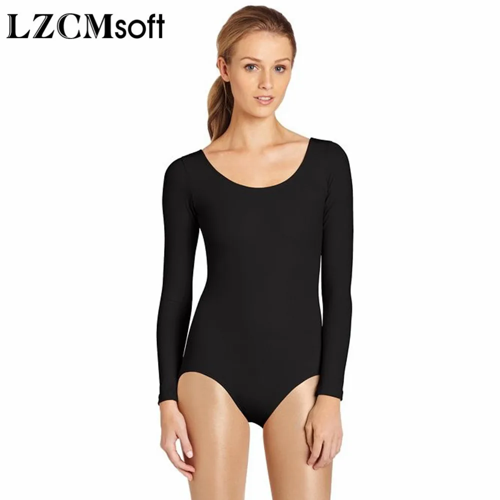 LZCMsoft Women Spandex Nylon Long Sleeve Leotard for Dance Adult Royal Blue Scoop Neck Gymnastics Leotards Ballet Jumpsuit Class