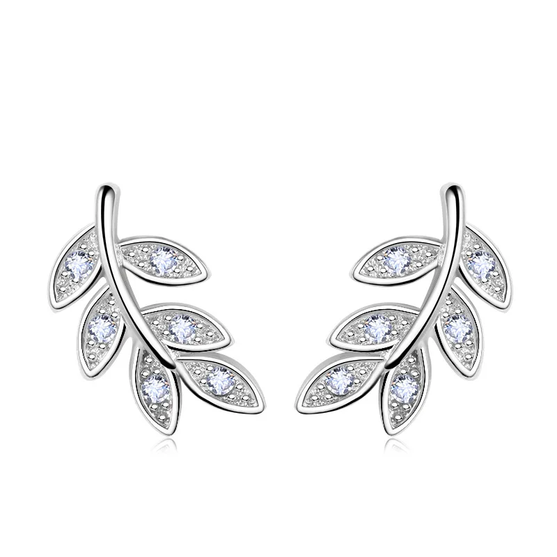 

New Simple Fashion 925 Sterling Silver Leaf Olive Branch Stud Earrings Prevent Allergy Brincos Piercing Ear Jewelry