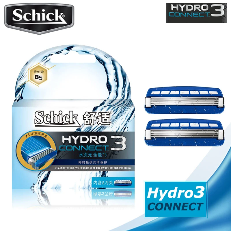 2 Blades/Pack Original Schick Hydro 3 CONNECT Razor Blade Men Razor Replacement Upgraded Moisturized Shaving