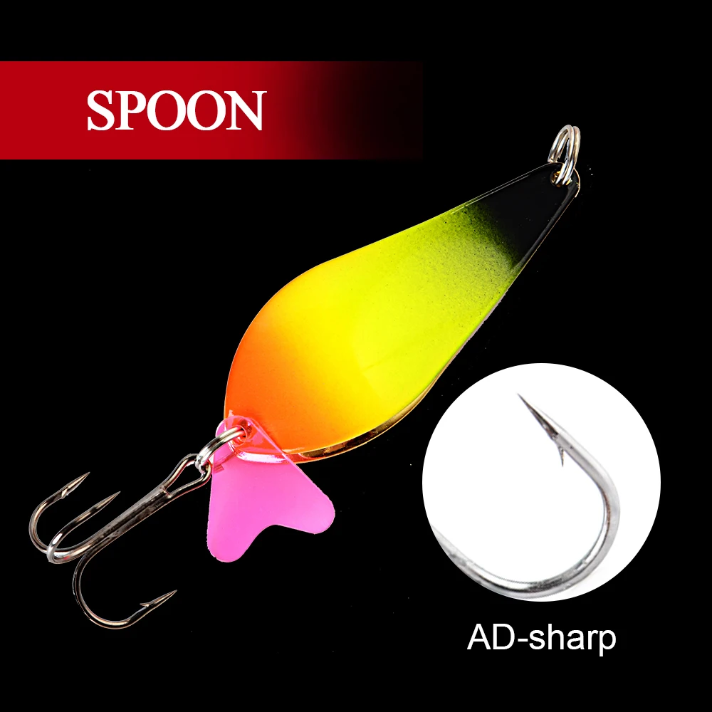 FTK 1PC 8Colors Metal Spinner Fishing Lure Hard Baits Spoon 23g/27g/35g 6.8/7.5/8.5cm With Hook Paillette Wobbler Pesca Tackle
