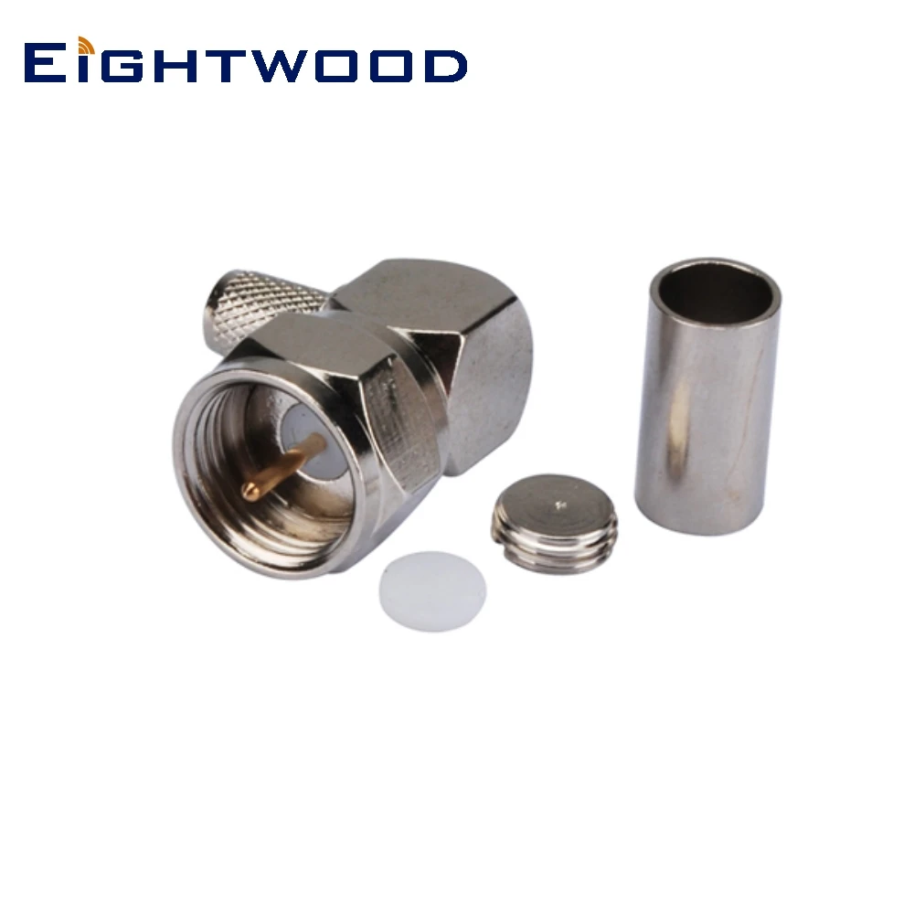 

Eightwood 5PCS F Crimp Plug Male RF Coaxial Connector Adapter Right Angle 75 Ohm for RG58 RG400 RG142 LMR195 RF Coaxial Cable