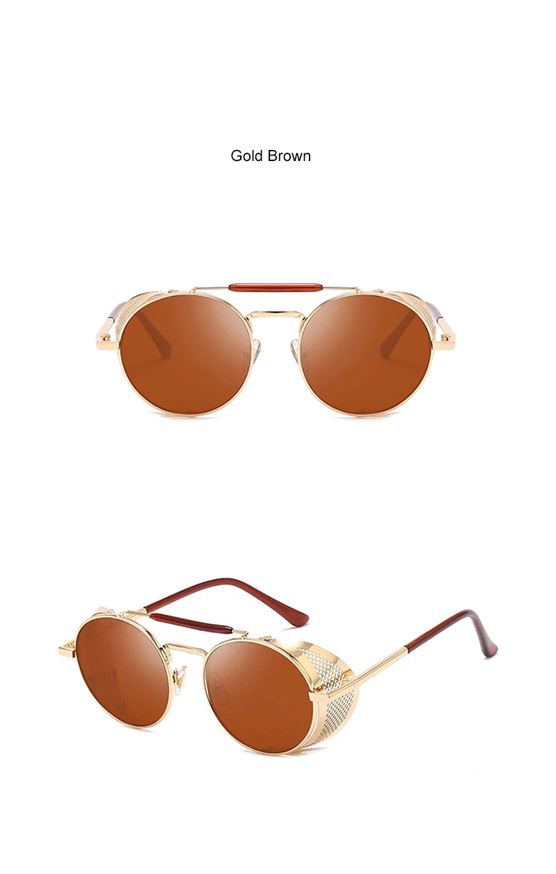 Neue Steampunk Retro Runde Metall Sonnenbrille Männer Frauen Marke Designer Gläser Metall Schilde Shades Oculos De Sol UV400 Brillen – Detail 7
