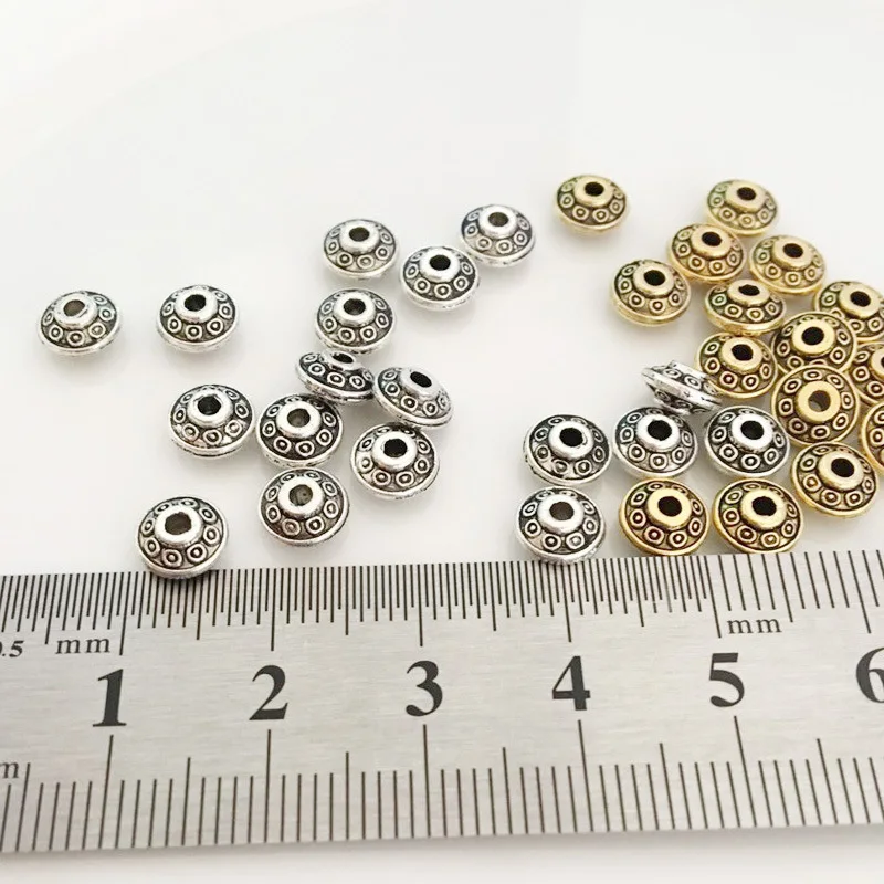 Tibetan Metal Beads 50PCs Dia. 6mm  Antique Gold Silver Oval UFO Shape Loose Spacer Beads for Jewelry Making DIY Bracelet Charms