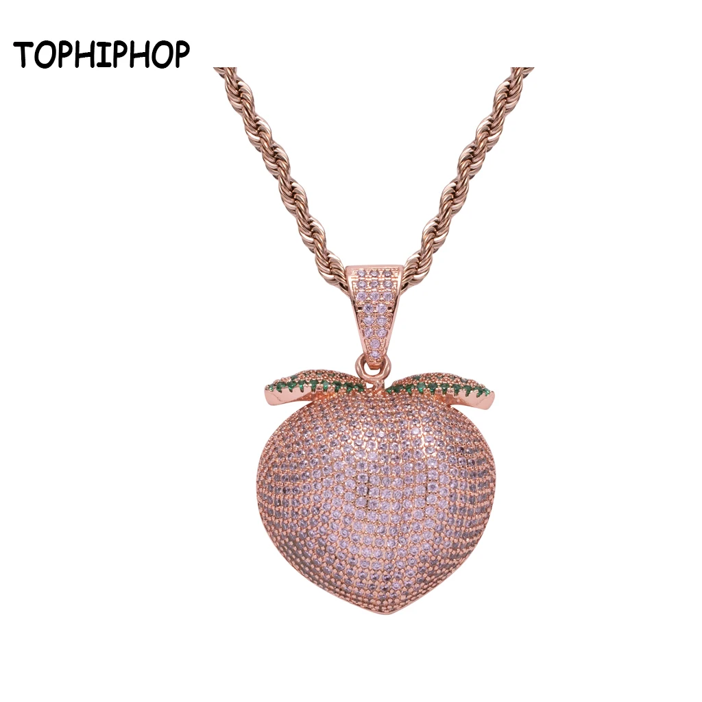 

TOPHIPHOP Bling Iced Out Peach shape Necklace & Pendant Micro Pave AAA Cubic Zircon Men's Women Hip hop Rock Jewelry