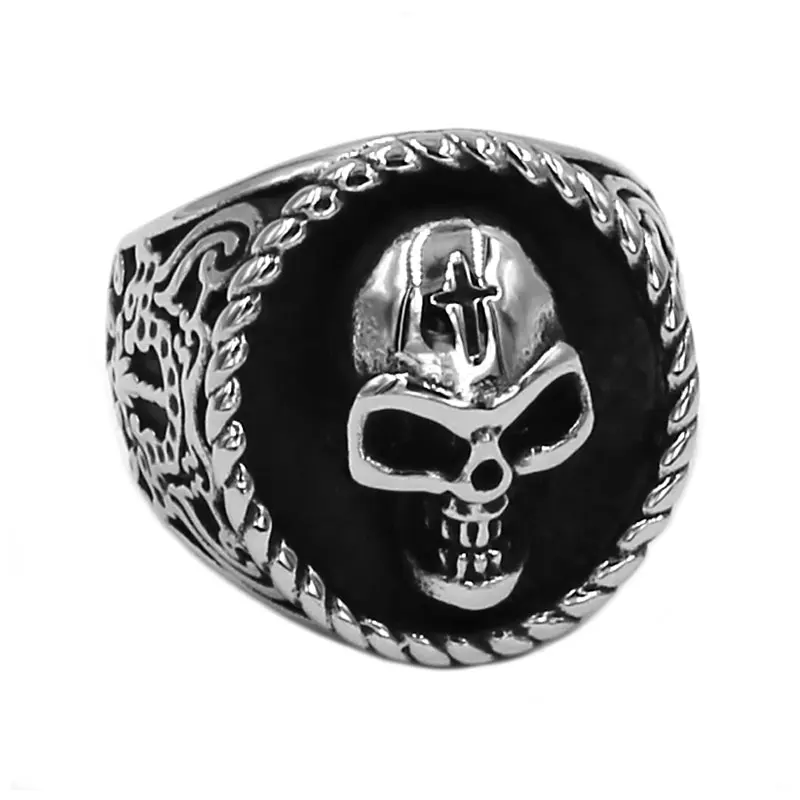 Cross Death Skull Biker Ring Stainless Steel Jewelry High Quality Grim Reaper Skull Motor Biker Mens Ring Wholesale SWR0766A