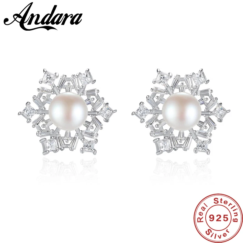 Fashion Wedding Pearl Jewelry Accessories 925 Sterling Silver White Pearl Zircon Stud Earrings for Woman Girl