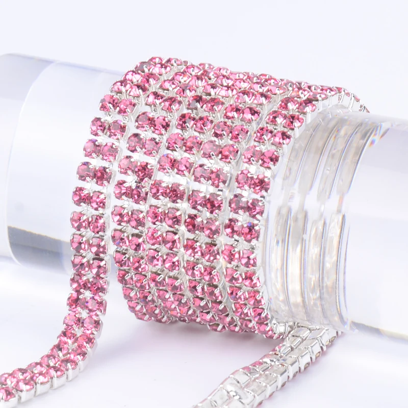 5 Yards/Lot SS12 3mm Rhinestone Trim 2 Rows Glass Crystal Cup Chain Wedding Dress Decoration Sewing Fabric DIY Accessories