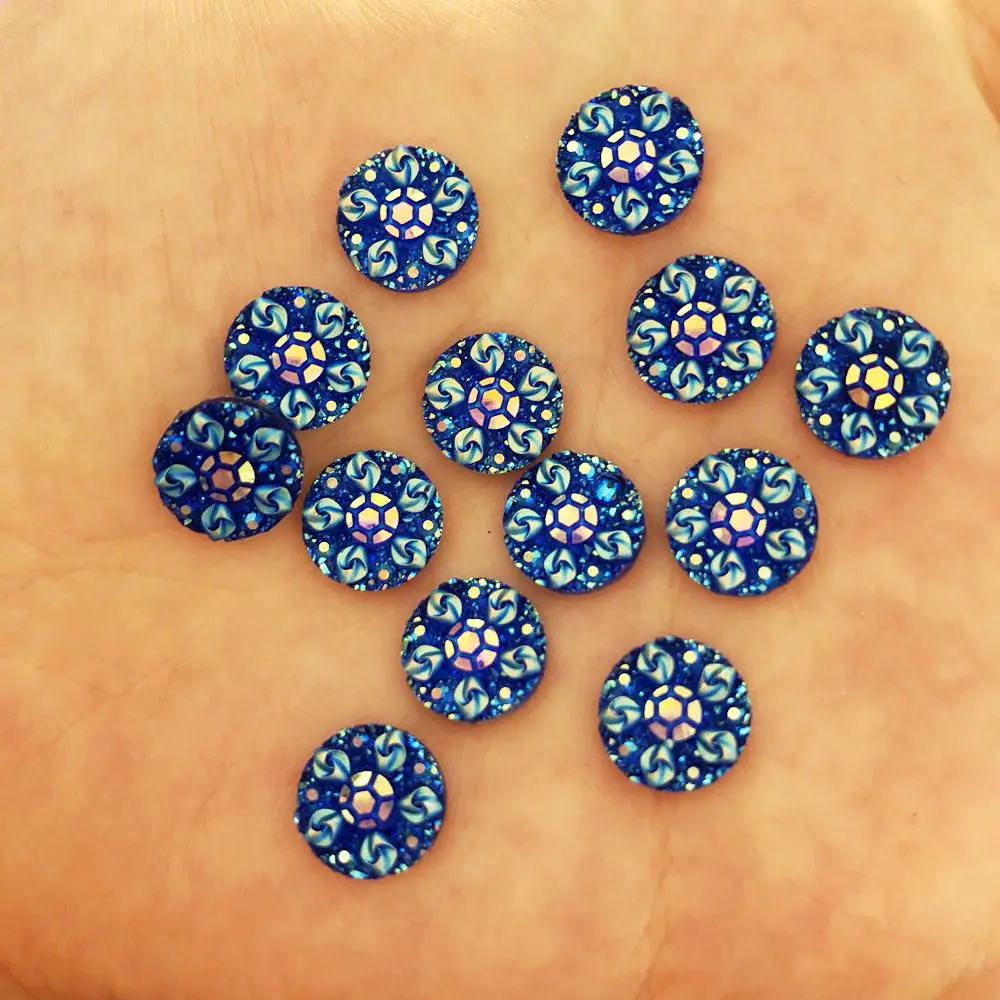 New 50pcs 10mm Resin Round 3D Flower Flatback Rhinestone Wedding Buttons DIY R43