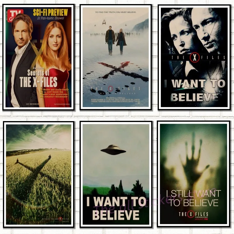 Vintage Classic Movie The X-Files I Want To Believe Poster Bar Home Decor Retro Kraft Paper Painting  Wall Sticker.5077