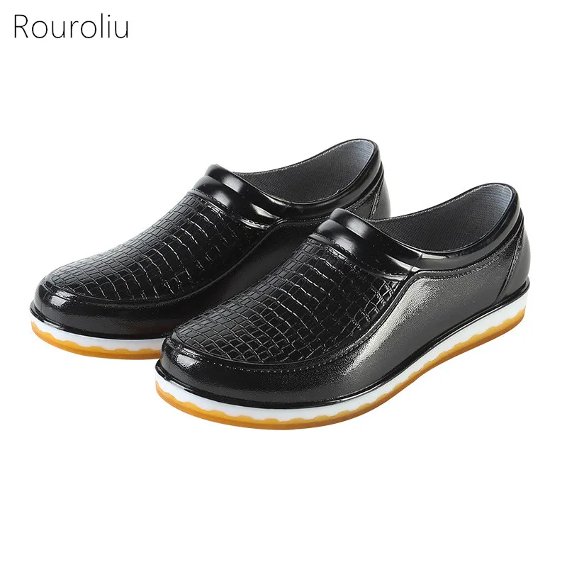 

Rouroliu Women Kitchen Work Rain Shoes Waterproof Water Shoes Woman Slip-on Ankle Wellies Garden Shoes RT303