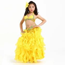 Hot-Sale hand-made sewed Kids Child Belly Dance Costumes 3pcs/set kids/girl stage dancing Outfits one size Bra&Belt&Skirt