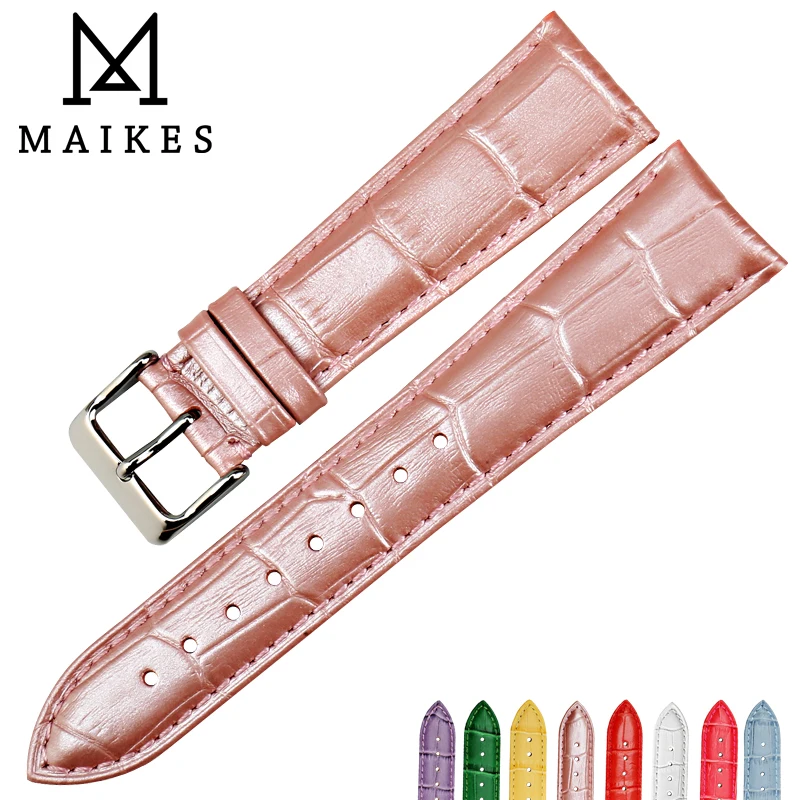 MAIKES Special Beautiful Pink Watch Band/Bracelet Genuine Cow Leather Women 14 16 18 20 22 mm Strap