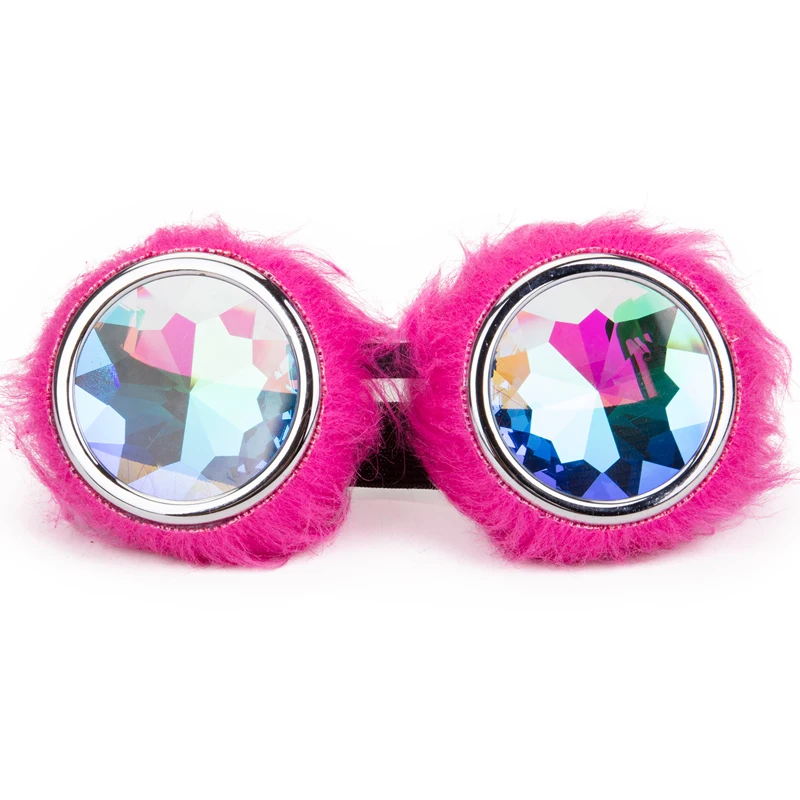 FLORATA Kaleidoscope Lens Rave Festival Party EDM Glasses Cosplay Punk Vintage Glass Goggles Cute Pink Hairy Decoration