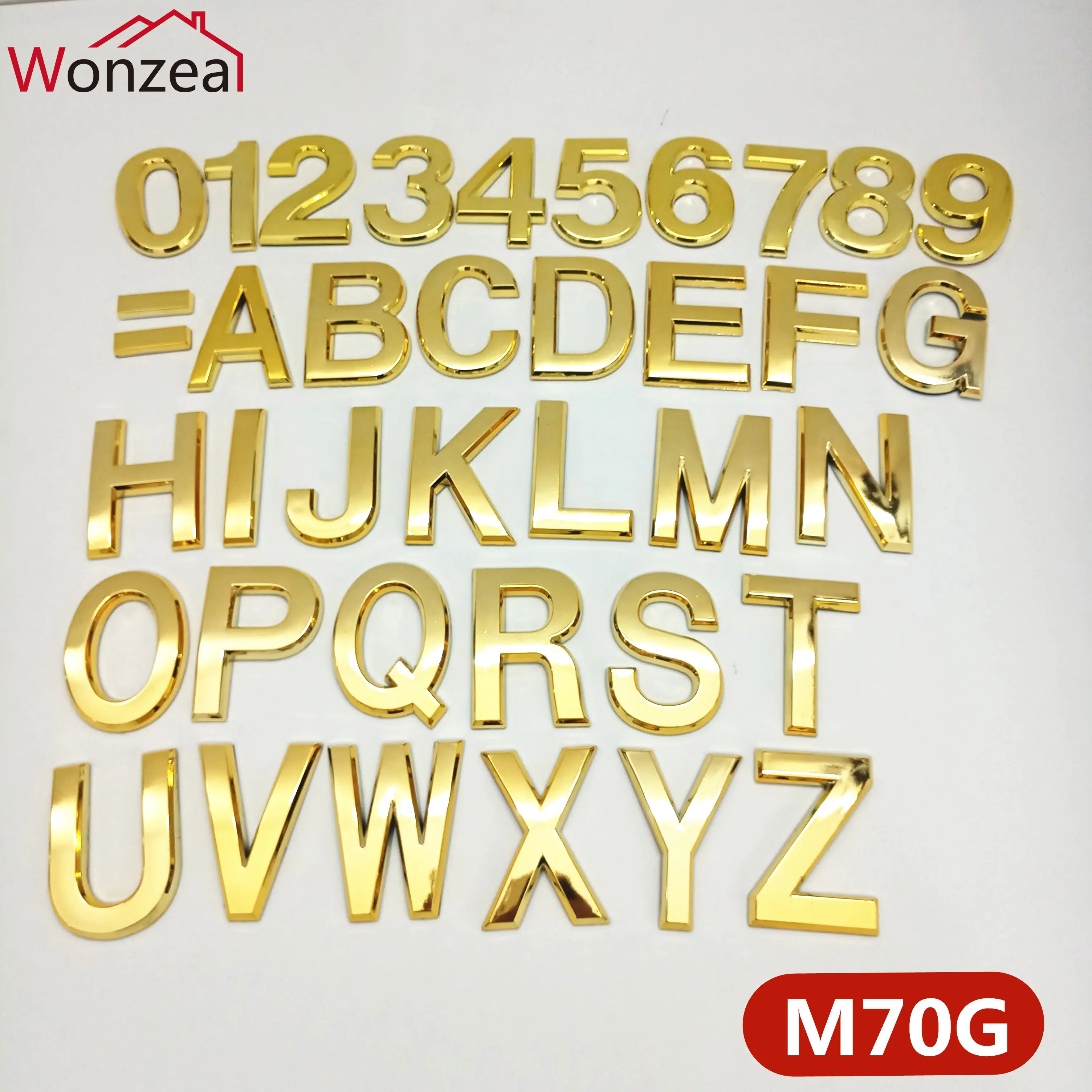7CM 3D Mirror Gold Digital House Number Electroplating Plastic 0-9 A-Z Room Number & Letters Sign Label Home Door Plate Hardware