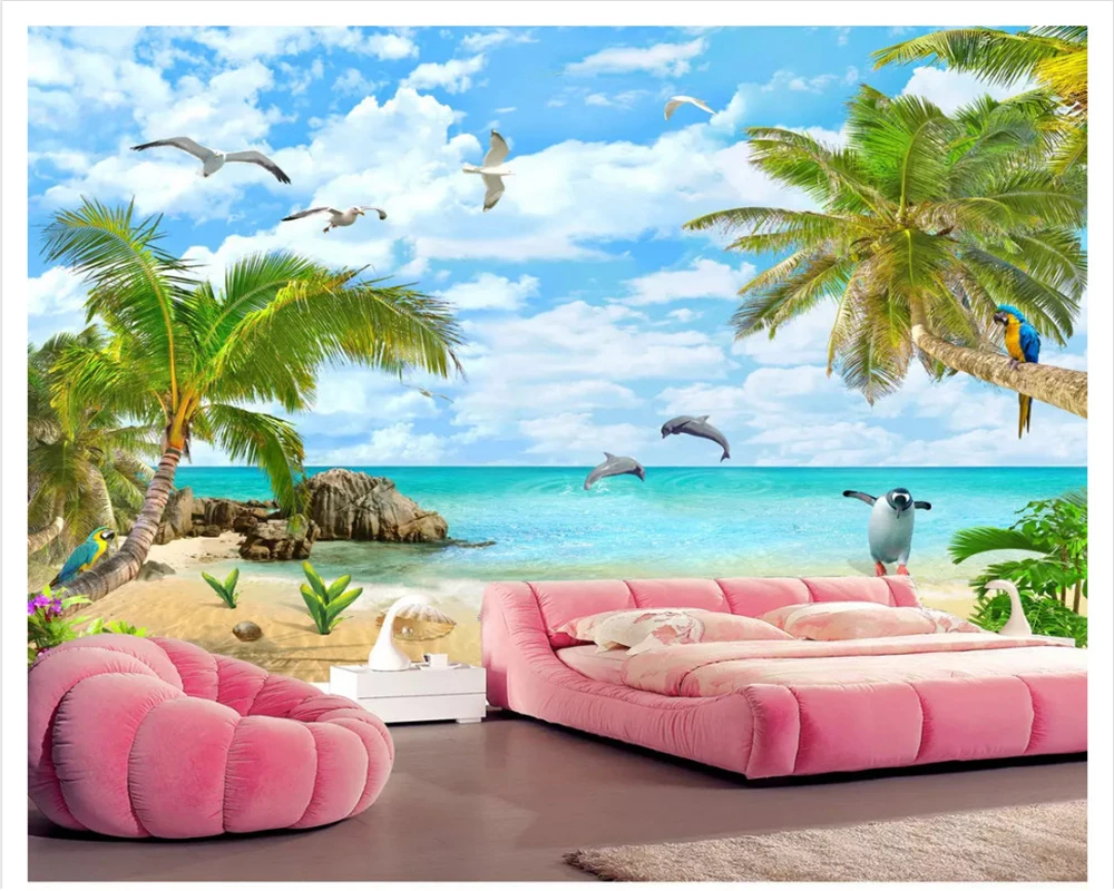 beibehang Senior Decorative Wallpaper Beautiful Seaview Coconut Beach Scenery Background Wall wallpaper for walls 3 d tapety