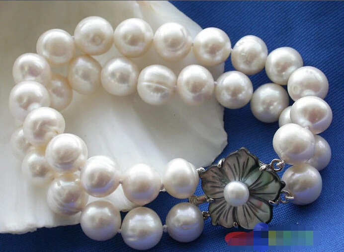 

p2025 2ROW 10-11MM white ROUND FRESHWATER CULTURED PEARL BRACELET @^Noble style Natural Fine jewe SHIPPING new free shipping