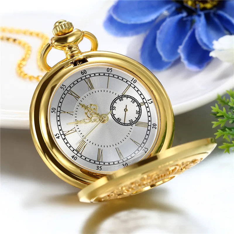 Lancardo Roman Numerals Gold Pocket Watch Hollow Leaf Tree Pocket Watches Unisex Luxury Brand Necklace Pendant Watch With Chain