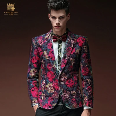 Free Shipping New fashion fanzhuan Men's male Autumn winter man Slim suit floral blazer jacket large size 6XL 2 colors 14078-2