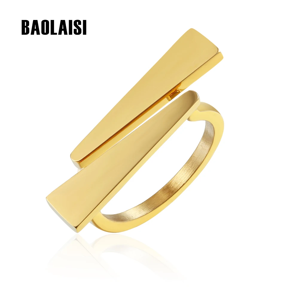 Женское золотое кольцо BAOLAISI Damond с v-образным вырезом, свадебные кольца из нержавеющей стали, вечерние ювелирные изделия на день рождения