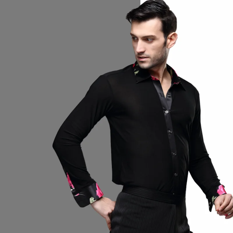 

New Latin Dance Jacket Adult Men's Ballroom Dance Clothing Male Square Dance Shirt Long Sleeved Modern Jacket B-5994
