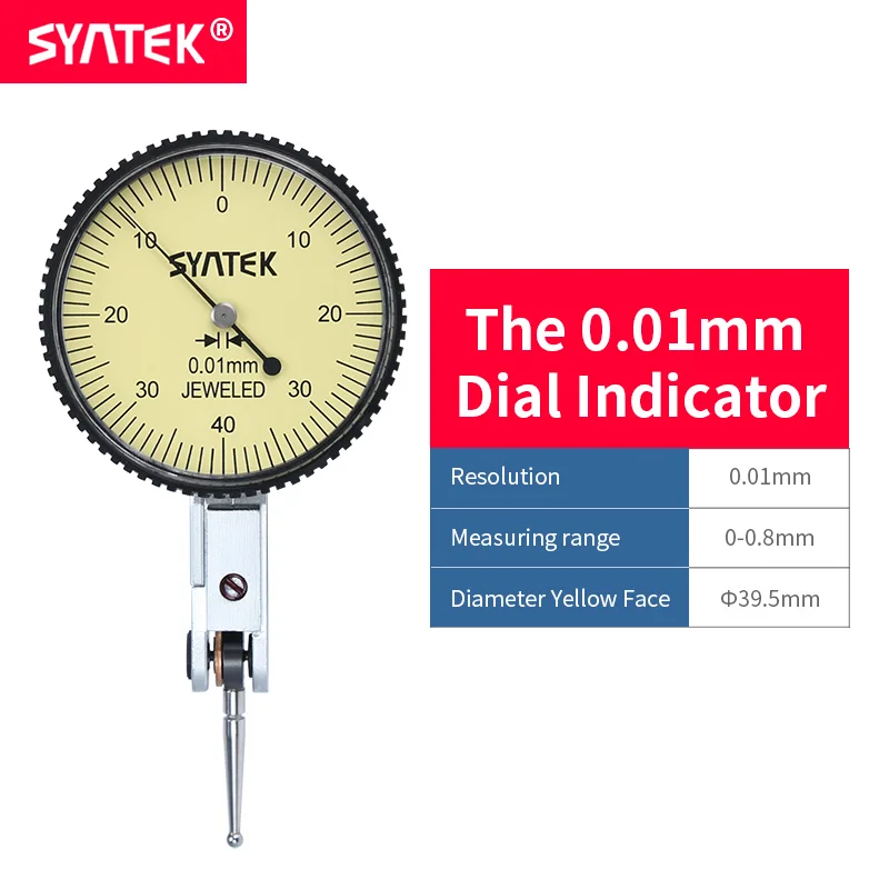 

Syntek Dial Indicator 0-0.8mm Shockproof Antimagnetic Dial Test Lever Indicator 0.01mm High Precision Dial Gauge Diameter CE SGS