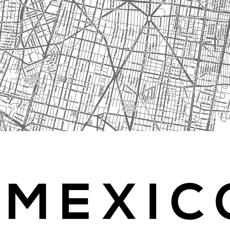 Impresiones de mapa de la ciudad de México, pintura artística en lienzo, carteles de viaje, latitud en blanco y negro, imágenes artísticas de pared,